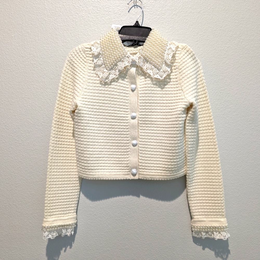 Alice + Olivia Noella Embellished Collared Cardigan